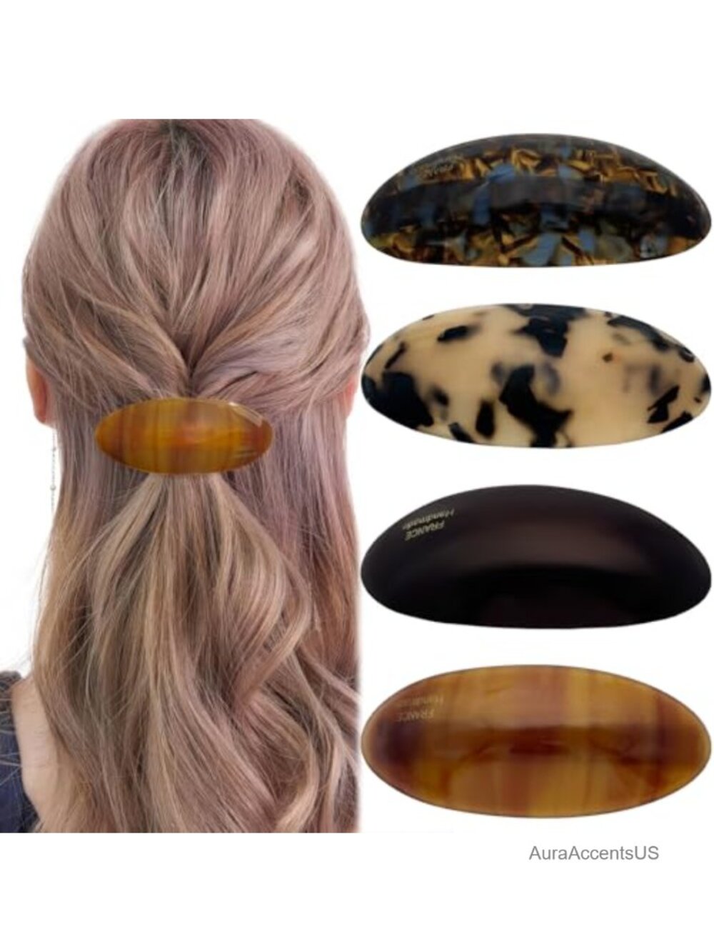 French Style Acetate Hair Barrettes Set of 4 for Long Thick Hair